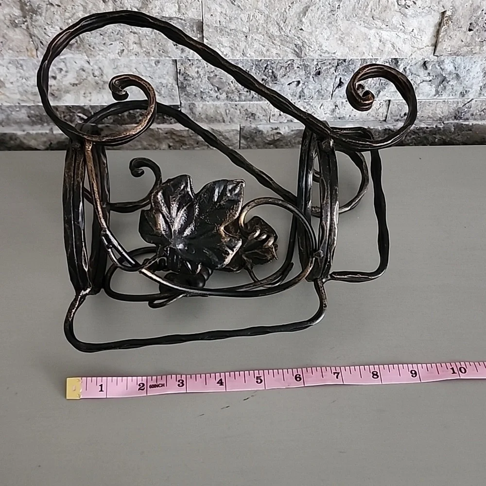 Bottle Holder Wine Decorative Leaves  Elegant Black Dark Brown Metal Art